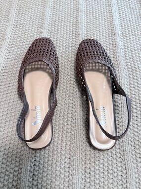 SHEIN Chocolate Brown Woven Slingback Mules
